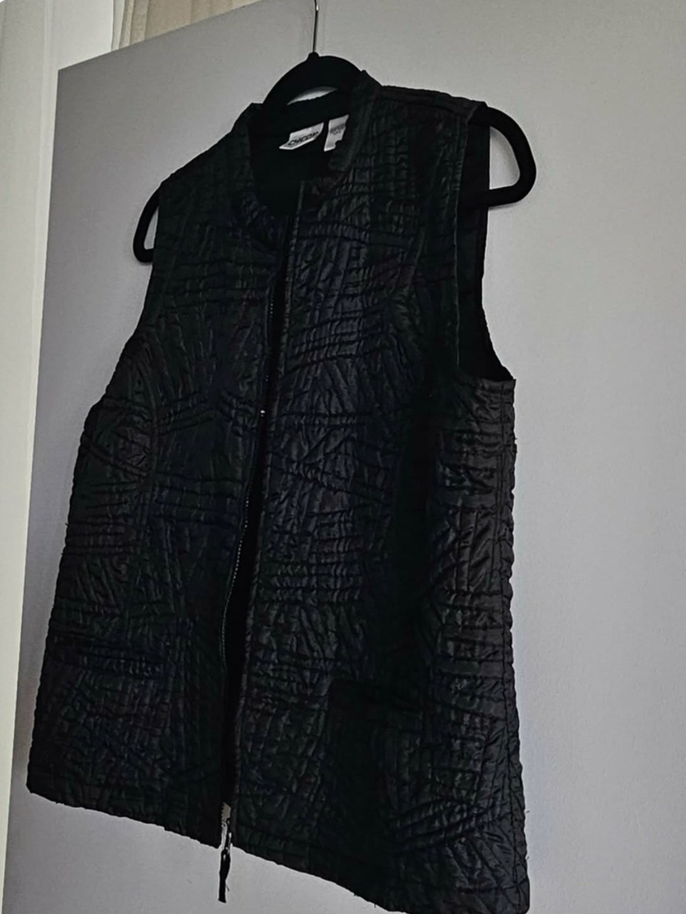 Chico's Quilted Sleeveless Vest - Black Satin Look.